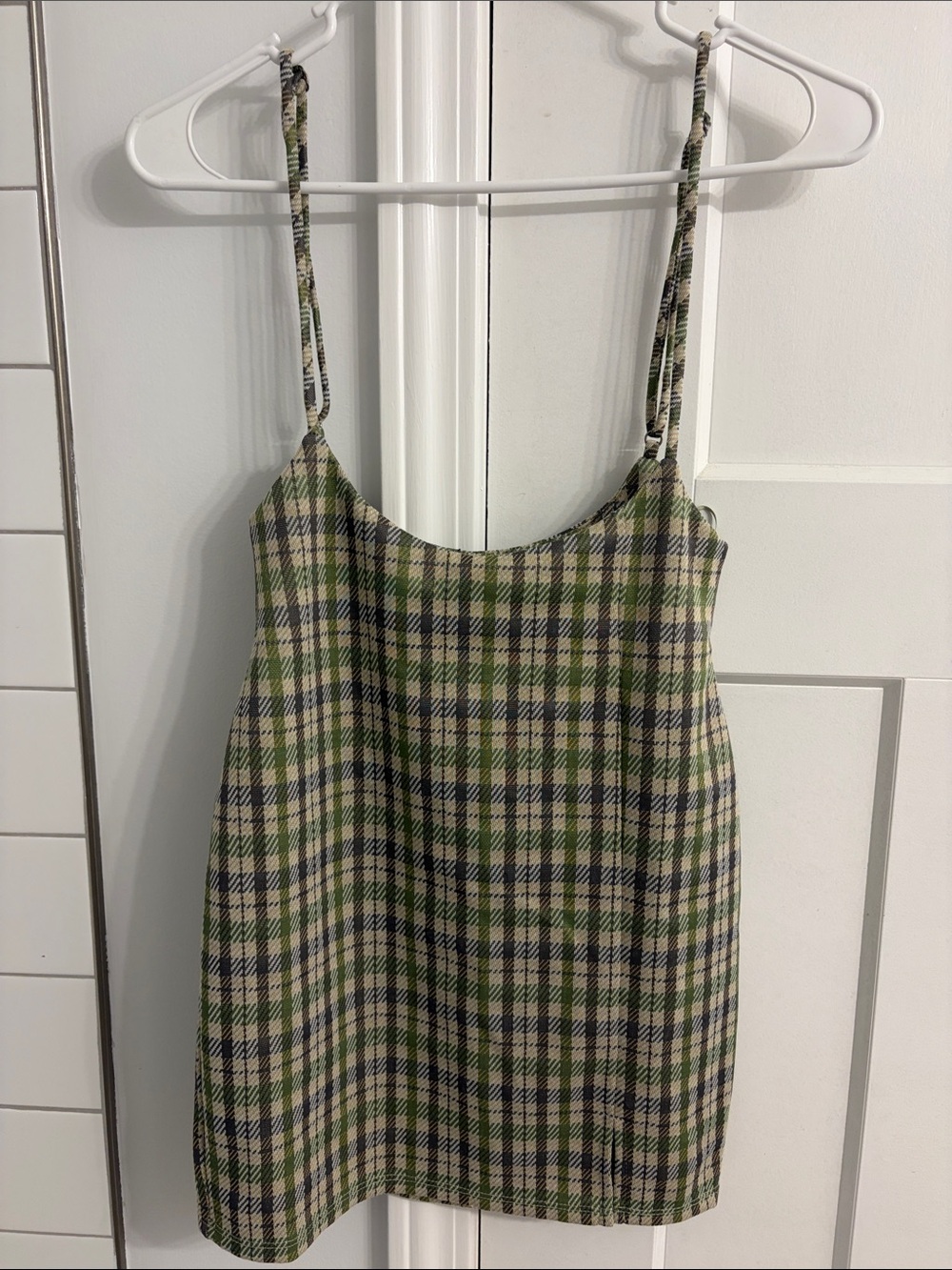 Lovely Day Green Plaid Spaghetti Strap Tank Top - Size S